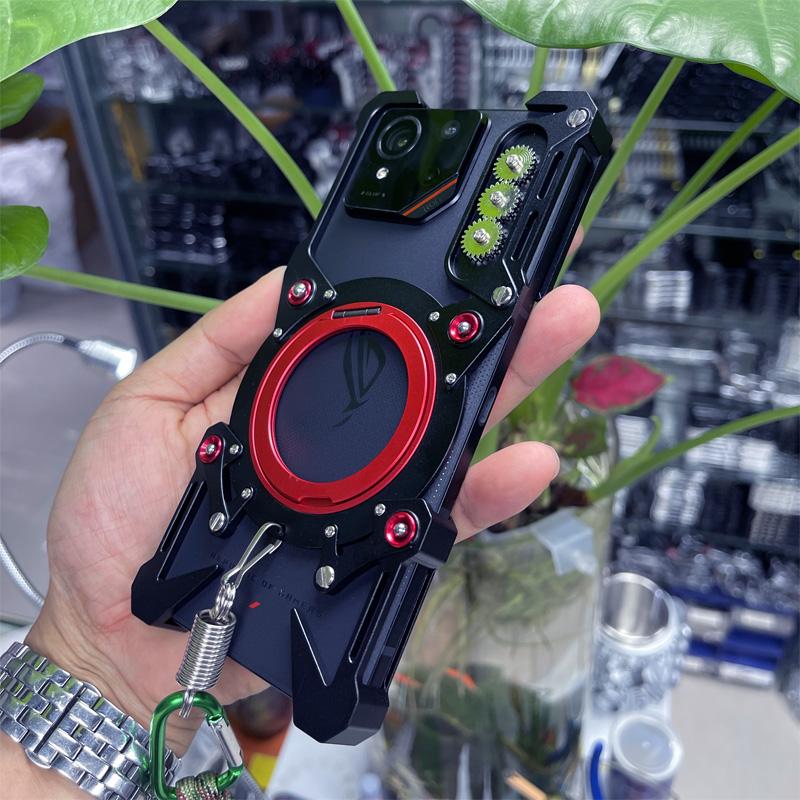 Безрамочный алюминиевый чехол для ROG Phone 9 FE ROG 9FE Чехол с вращающимся кронштейном Металлическая безрамочная ударопрочная крышка