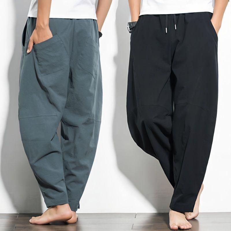 Cotton Linen Pants Men Baggy Casual Trousers Male Walking Wide Leg Loose Sweatpants Chinese Summer Jogger Pants
