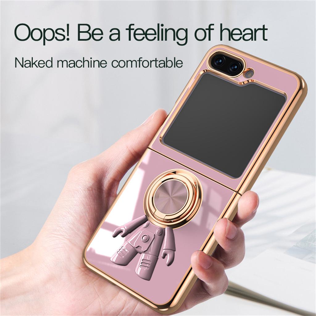 For Samsung Galaxy Z Flip5 5G Case with Astronaut Ring Kickstand 6D Electroplating TPU Phone Cover