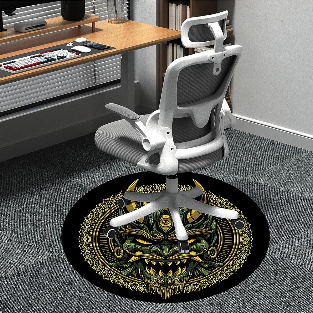 1pc Demon Mask Office Round Area Rug, Indoor Mat Suitable For Office, Under Office Chairs Bedroom Living Room Home Decor, Room Deco 017