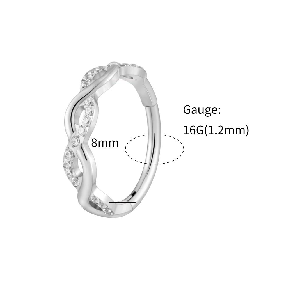 Правое большое серьга-кольцо Huggie из титана ASTM F136, крученая веревка, 16G, бесконечность, цирконий, шарнирный кликер, пирсинг перегородки носа, мочки уха