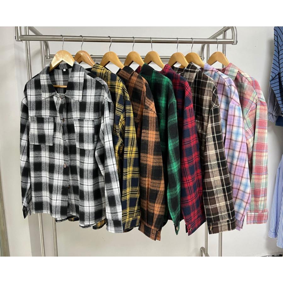 Autumn Winter Thick Long Shirts Lapel Long Sleeve Pocket Button Checkered Shirt Casual Plaid Blouse Jacket Top for Women