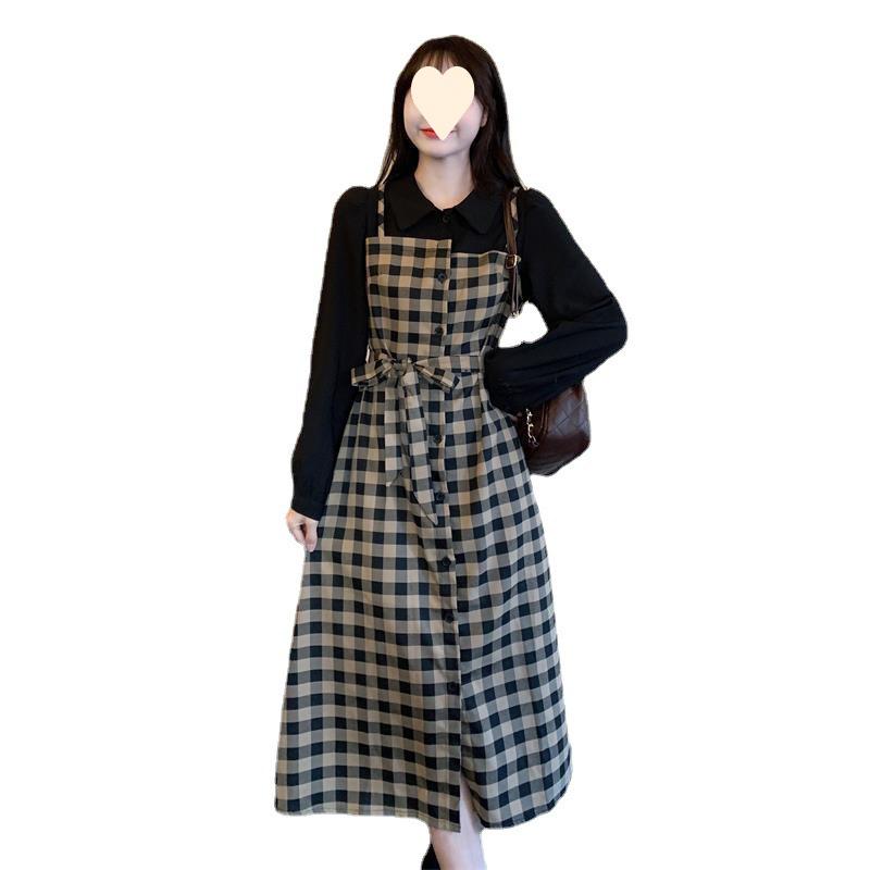 2025 Осень/Зима Ретро Клетчатый Стиль Двойка – Модное, омолаживающее платье MM Plus Size с длинными рукавами