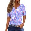 Women's Casual Print V-Neck Short Sleeve Decorative Button T-Shirt Top