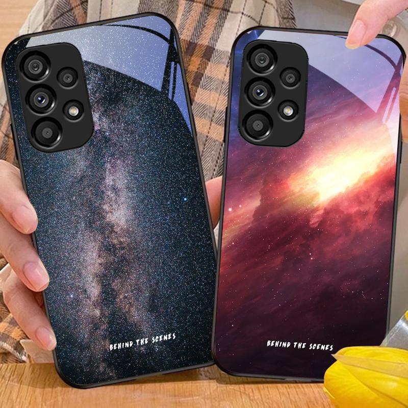 Бонусные космические пейзажи для Samsung Galaxy S10 S20 Plus S21 FE S22 S23 S24 FE S25 Ultra Черный Чехол для телефона из закаленного стекла Твердая оболочка