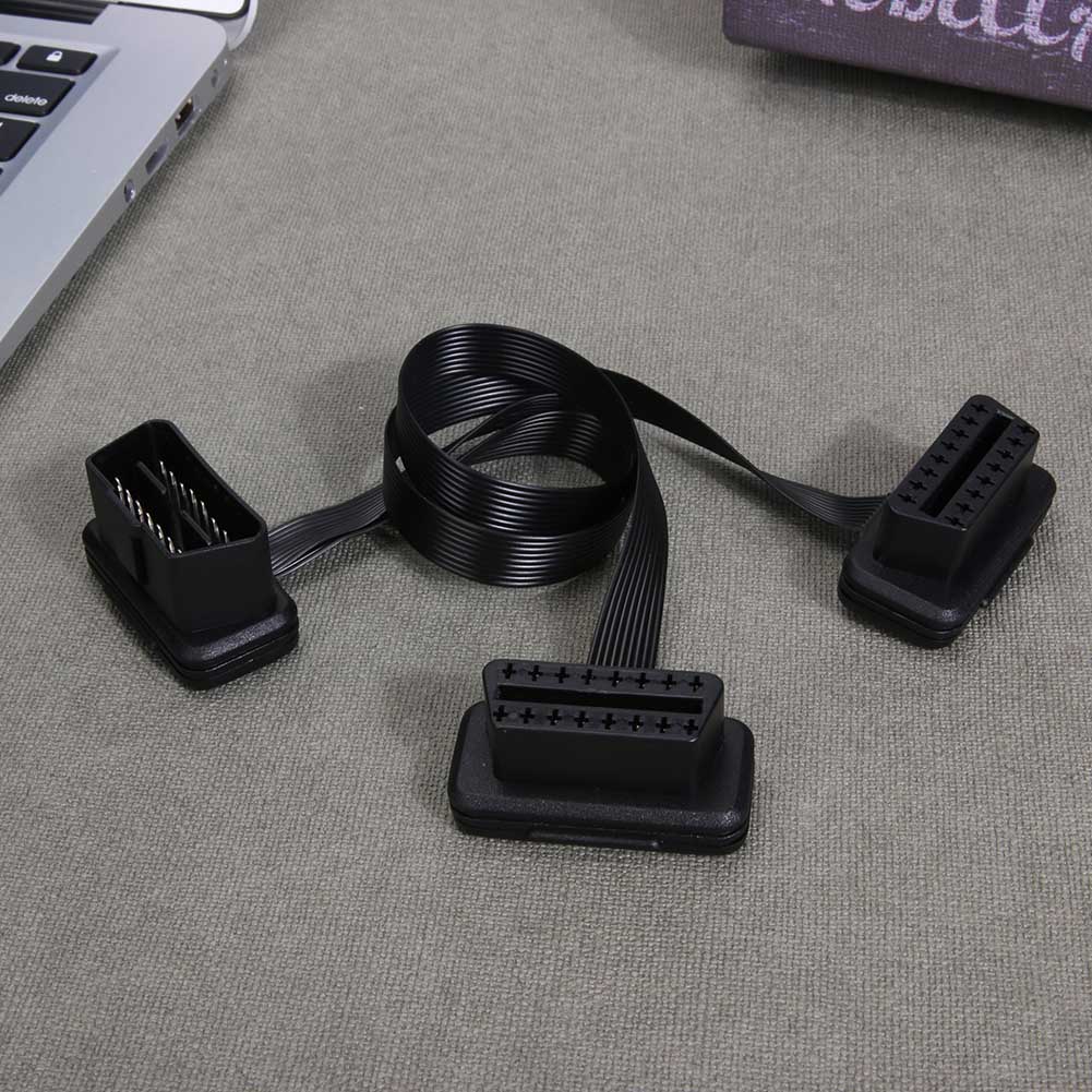 16-контактный соединительный кабель с угловыми разъемами OBD2, адаптер кабеля «папа-мама», угловой разветвитель для диагностического удлинителя