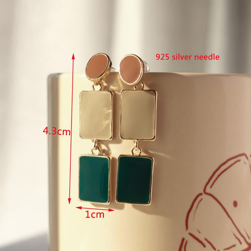 Square Long Hanging Earrings for Women Colorful Enamel Geometric Statement Dangle Earrings Girls Drop Earrings pendientes