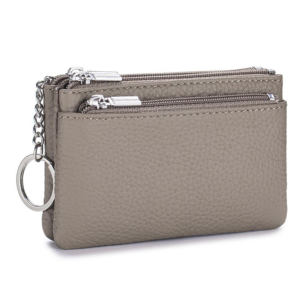 Fashion Women's Genuine Leather Coin Purses Mini Pouch Change Wallets 3 Zippered Change Pouch Wallet with Key Ring for Women