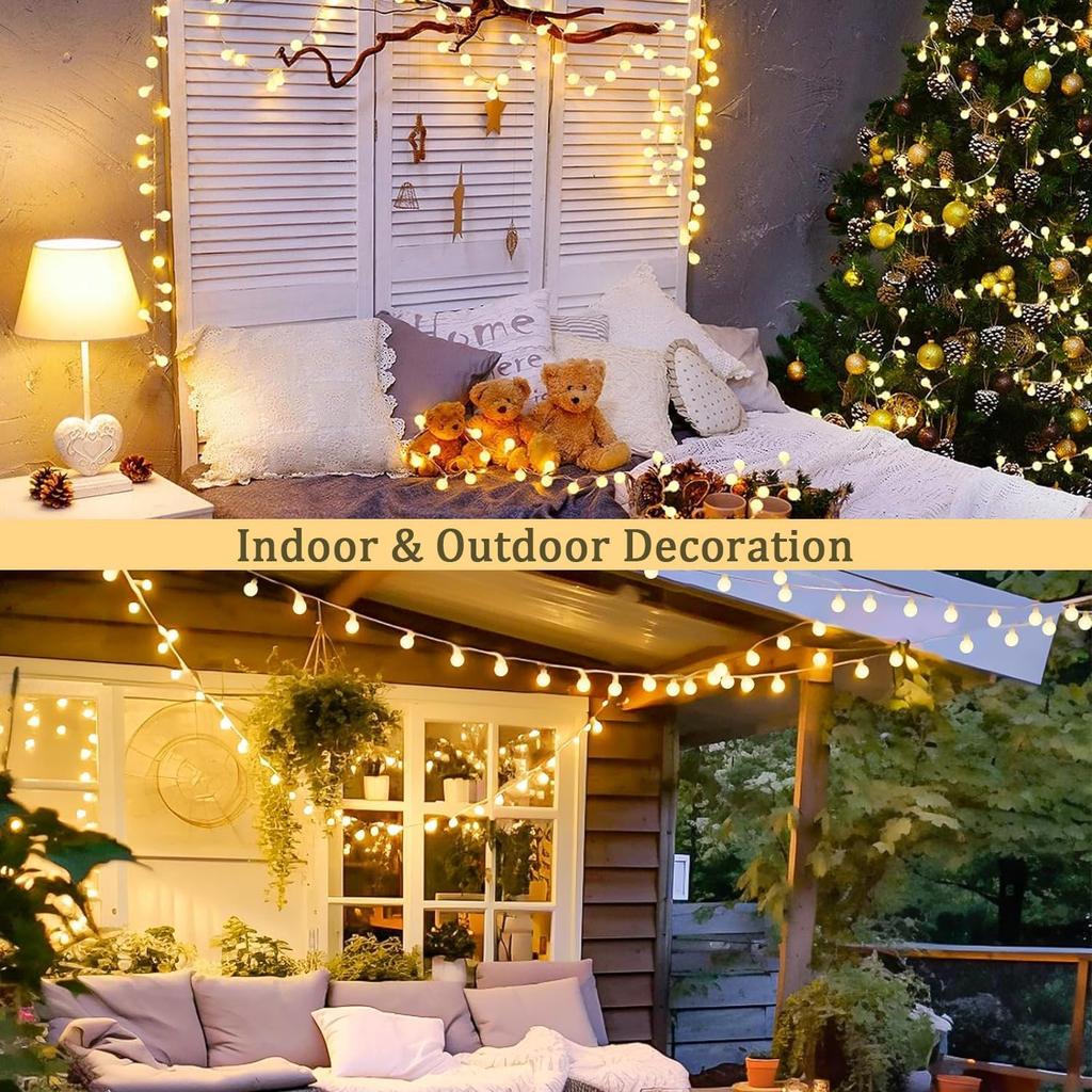 JMEXSUSS 100 LED Globe String Lights Indoor Bedroom, 33ft Classroom Lights | Connectable Warm White Christmas Lights Plug in with Remote, 8 Modes
