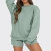 Women's Comfortable Casual Fashionable Solid Color Round Neck Sweatshirt Shorts Two-piece Set