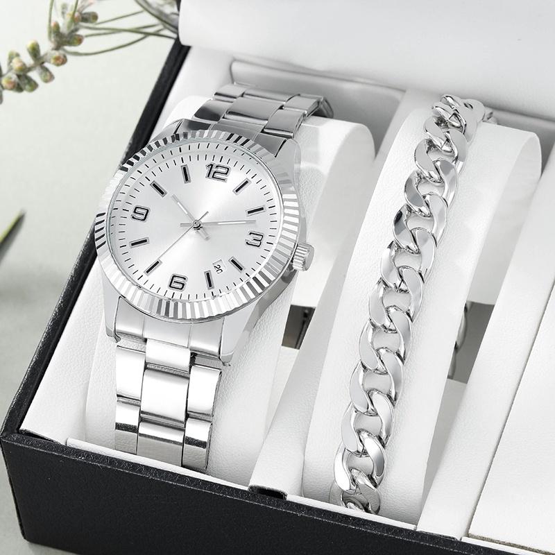 (Bracelet+watch) Fashion Men's Stainless Steel Quartz Watch Set (including Bracelet)