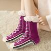 1 Pair Winter Socks Shoes Pattern Plush-lined Warmth Retention Christmas High-tube Socks