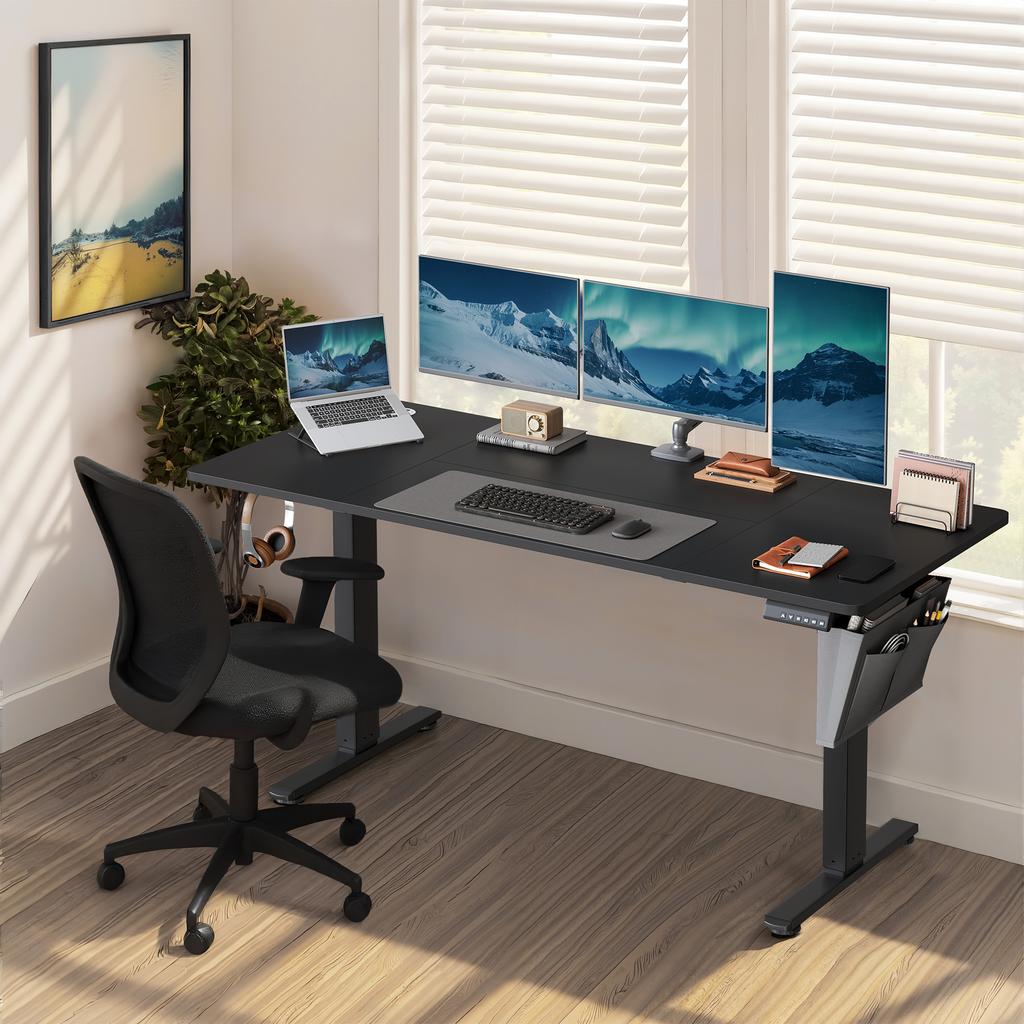 Electric Standing Desk, Height Adjustable, 160.1 x 70.1 cm, 4 Memory Heights, for Home Office, Black