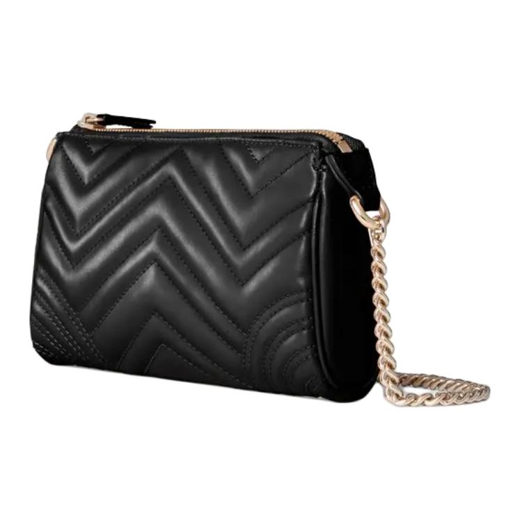 Gucci GG Marmont Logo Double G Zipper Leather Shoulder Bag Small Women shoulder bag Black 847589-DTDFT-1000