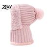 Thickened Knit Hood for Outdoor Sports Windproof Balaclava, Knitted Ski Mask Hat, Fleece Lined Hat with Winter Balaclava Men And Women Pompom,