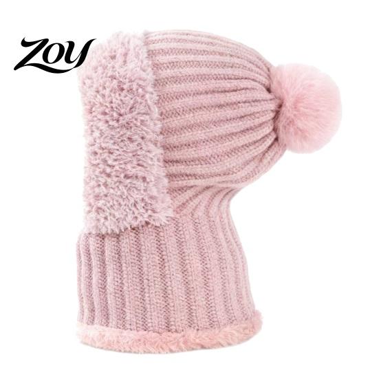 Thickened Knit Hood for Outdoor Sports Windproof Balaclava, Knitted Ski Mask Hat, Fleece Lined Hat with Winter Balaclava Men And Women Pompom,