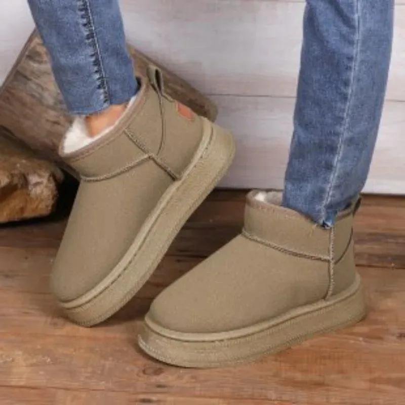 Модные женские зимние короткие плюшевые теплые зимние сапоги 2024 года, новые модные замшевые фирменные повседневные нескользящие женские ботильоны на толстой подошве