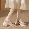 Summer New Thick Heel Versatile Open-toed Sandals Women's Bow Word with High Heels Sandals