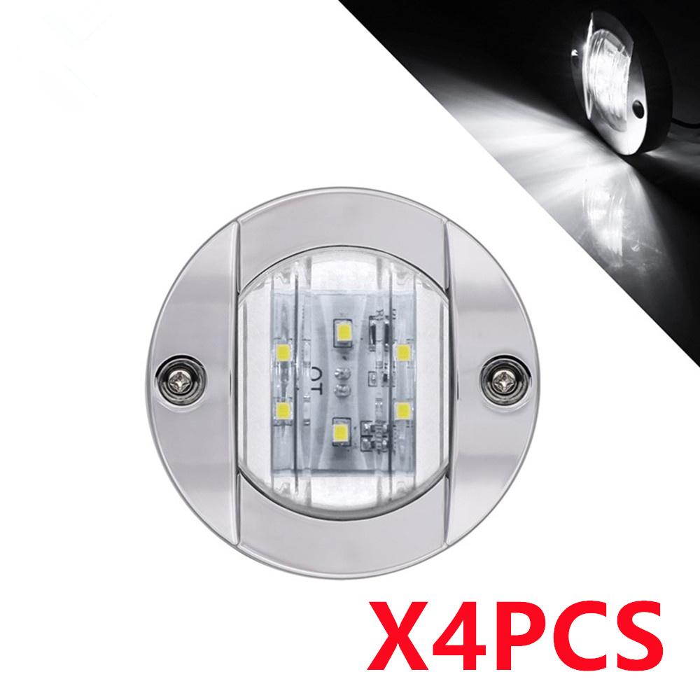 4PCS Marine Boat LED Deck Courtesy Lights Round 6LED Stern Transom Lights 12V Waterproof Boat Navigation Light Anchor Stern 7