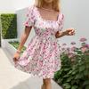 2025 New Summer Sweet Romantic Puff Sleeve Square Neck Floral-Print Dress