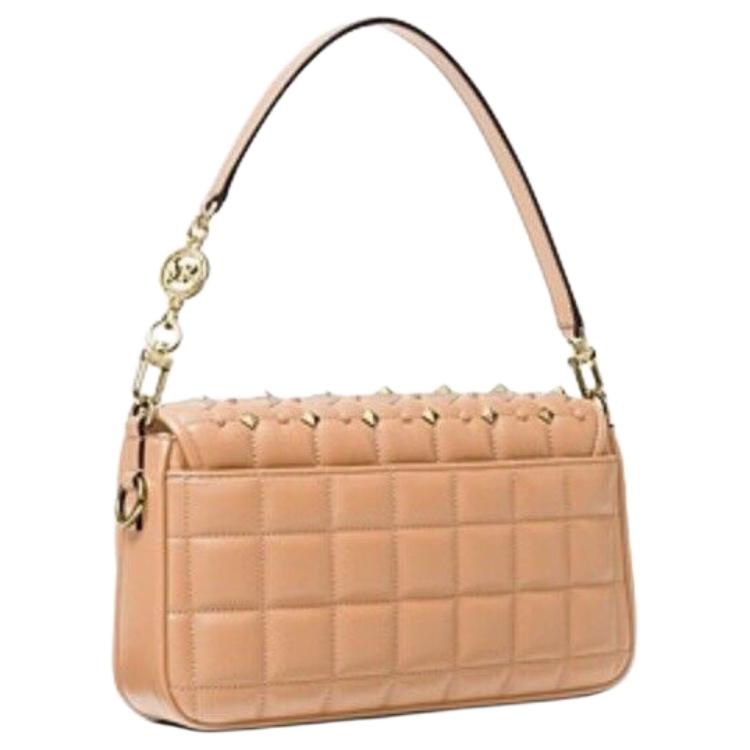 Michael Kors Mk Bradshaw Маленькая сумка через плечо с шипами и золотой пряжкой Однотонная сумка через плечо со швом Женская сумка через плечо Дыня 30T1L2BL1U-CANTALOUPE