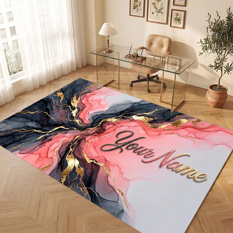 Abstract Geometric Theme Crystal Velvet Floor Rug Personalized Custom Name Text Warm Carpet Home Decoration