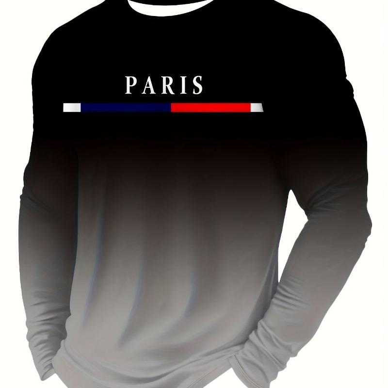 Мужская футболка Paris с градиентом и французским текстом - Рубашка с длинным рукавом с переходом цвета омбре
