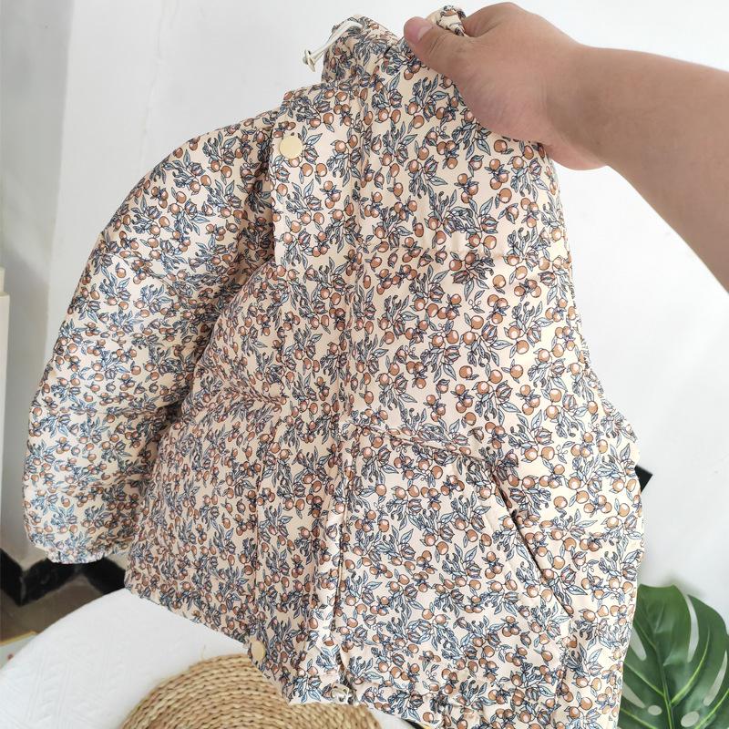 Зимняя детская куртка-пуховик корейская цветочная для девочек милая модная теплая куртка для малышей