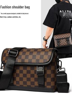 Мужская модная клетчатая сумка через плечо - Универсальная, компактная квадратная сумка для мобильных телефонов