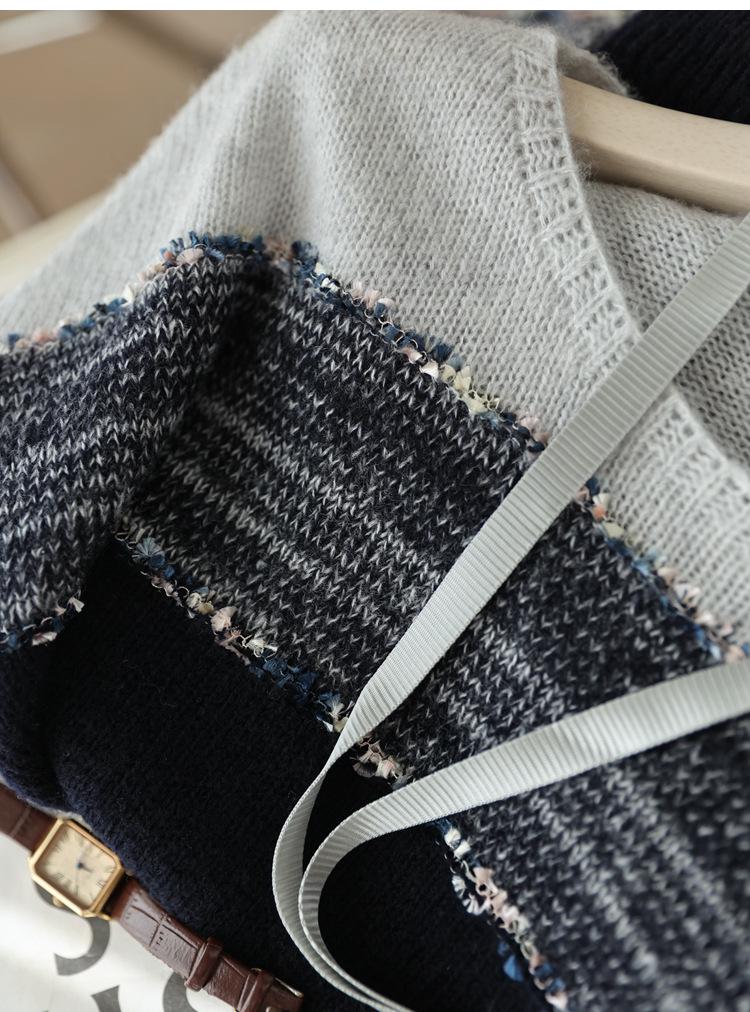Matcha Chocolate Cashmere Wool Color Block Striped Knit Sweater - Women's Autumn Fashion