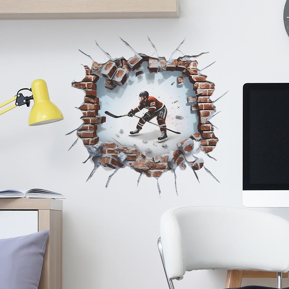 Fun-f110 Сломанная стена Хоккеисты Детская спальня Кабинет Стена Ландшафтный дизайн Наклейки на стену