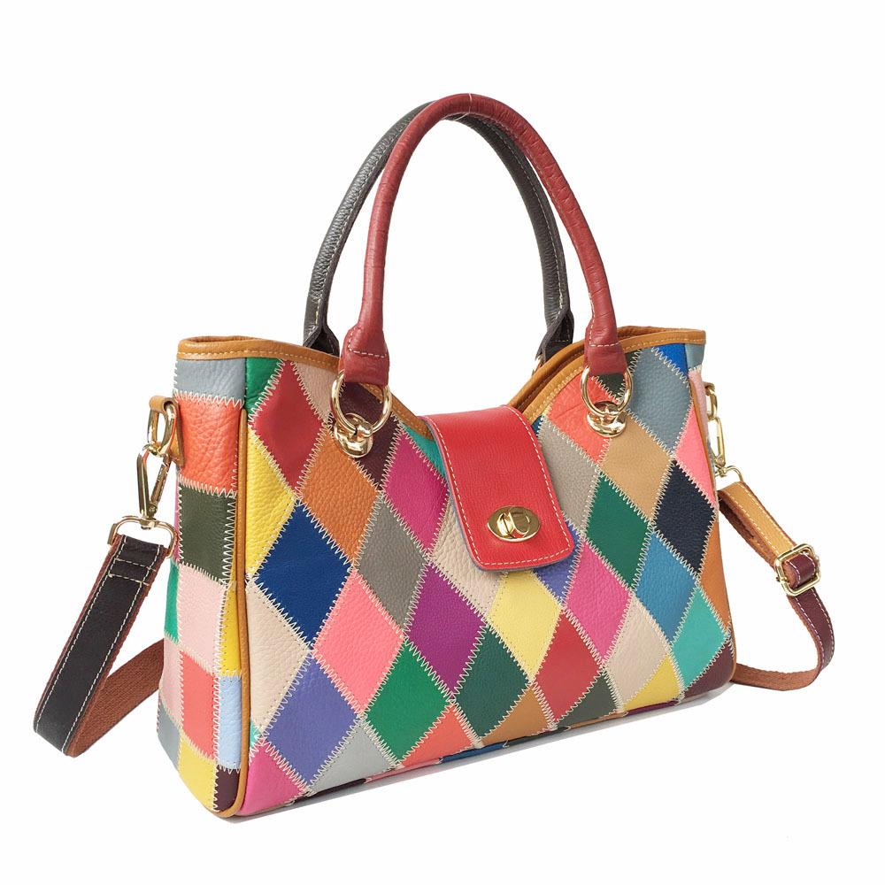 Женская сумка из натуральной кожи с ромбическим узором, сумка-мессенджер через плечо, цветная сумка из коровьей кожи