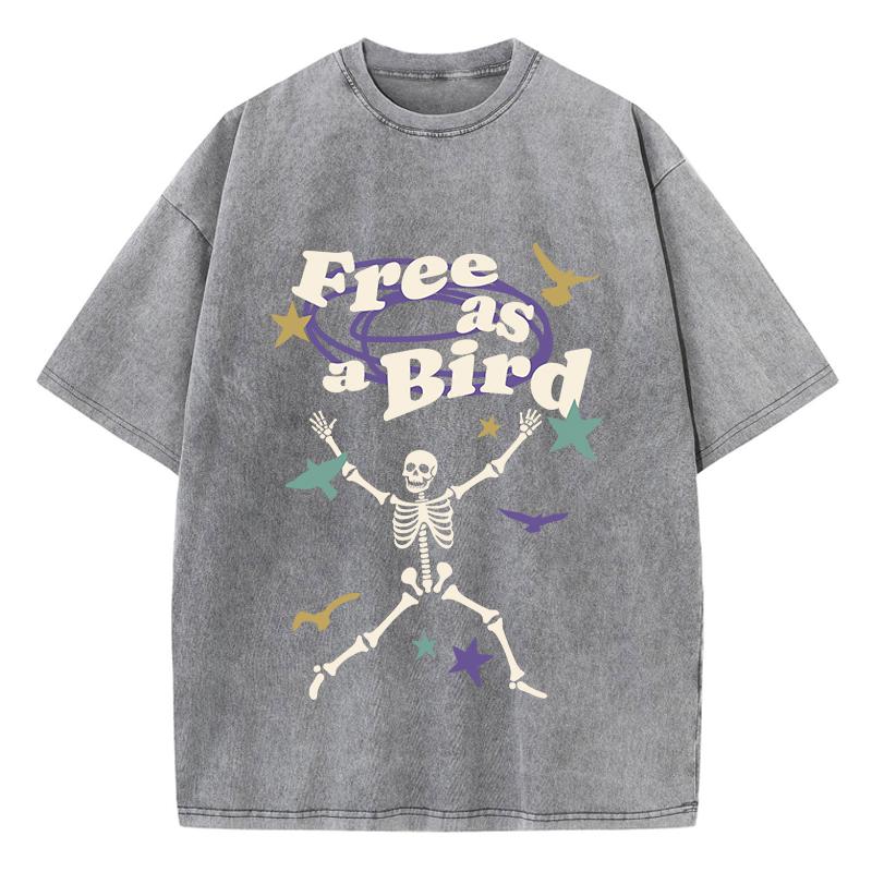 Женские стираные футболки Free As Bird Skeleton Man Printed Tee Shirts Удобные хлопковые футболки больших размеров Одежда