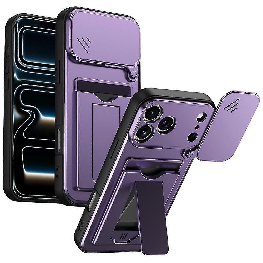 Compatible For iPhone 17 Pro Case Slide Camera Cover Kickstand PC + TPU Phone Shell with Card Holder