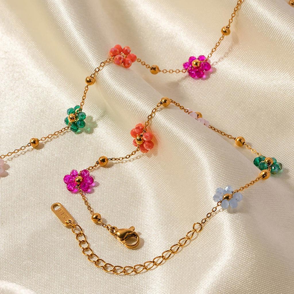 Crystal Floral Jewelry Colorful Flower Necklace/Bracelet Valentine's Day Gift Stylish Accessory for Everyday Wear