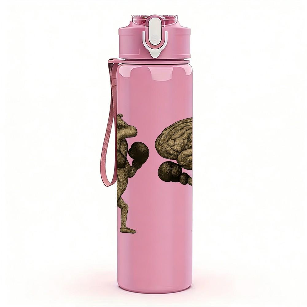 1PC Brain Boxing Challenge Cartoon 750ml Color Plastic Sports Water Bottle Leakproof Flip Straw Lid Suitable for Sports Office Home Use