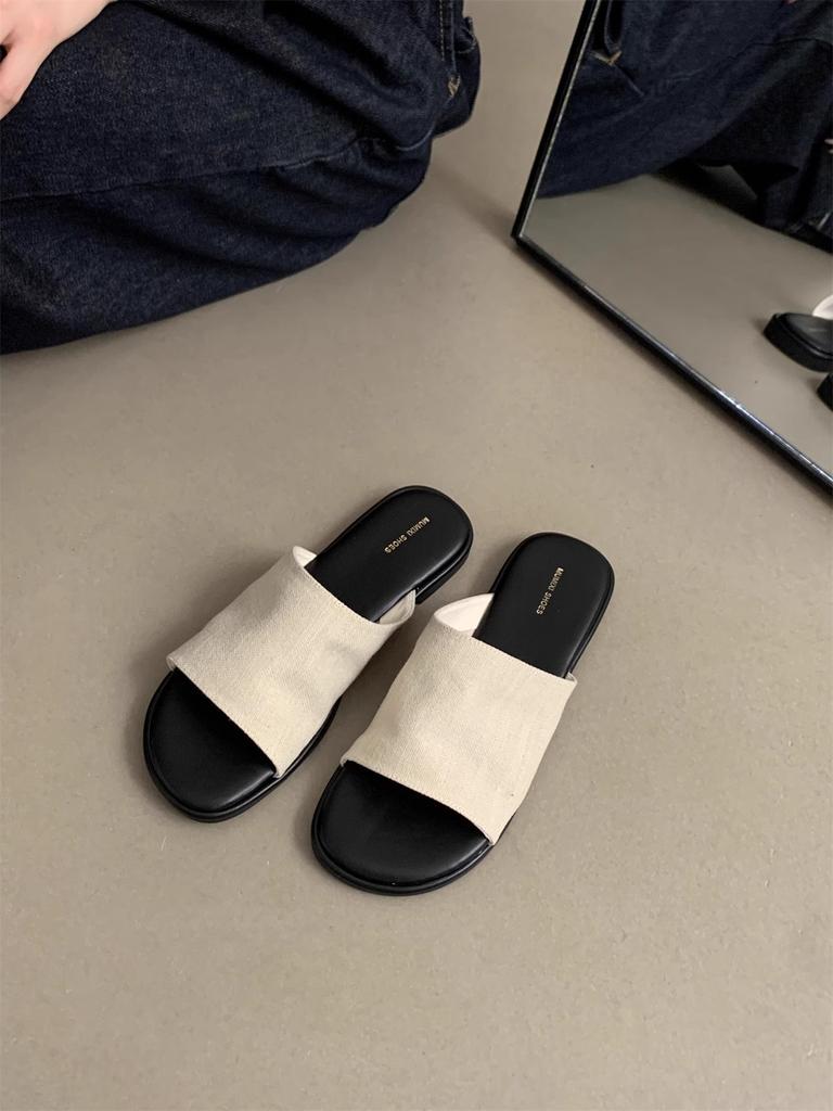 Льняные тапочки женские летние новые женские корейские сандалии ретро повседневные фея отпуск плоские пляжные туфли