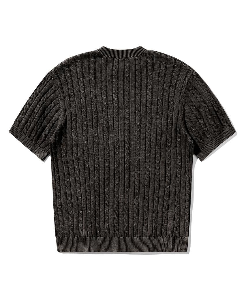TRILLION Vintage Washed Cable Half Sleeve Knit [Black]