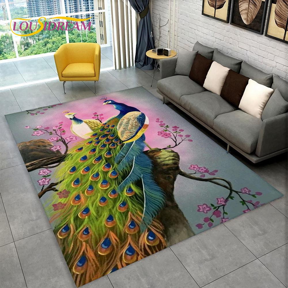 3D изысканный коврик с изображением павлина, коврик для дома, гостиной, спальни, дивана, коврик для кухни, украшение для кухни, нескользящие коврики