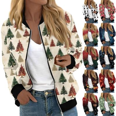 Куртки женские с длинным рукавом, легкие, на молнии, с принтом, верхняя одежда, повседневные, стеганые куртки с карманами