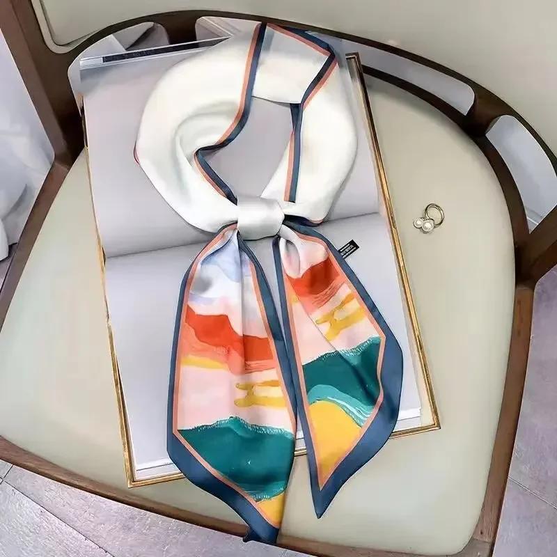 Luxury Design Zebra In Flowers Women Scarf Luxury Silk Scarf Fashion Hair Headband Foulard Skinny Bag Scarves Neckerchief Lady