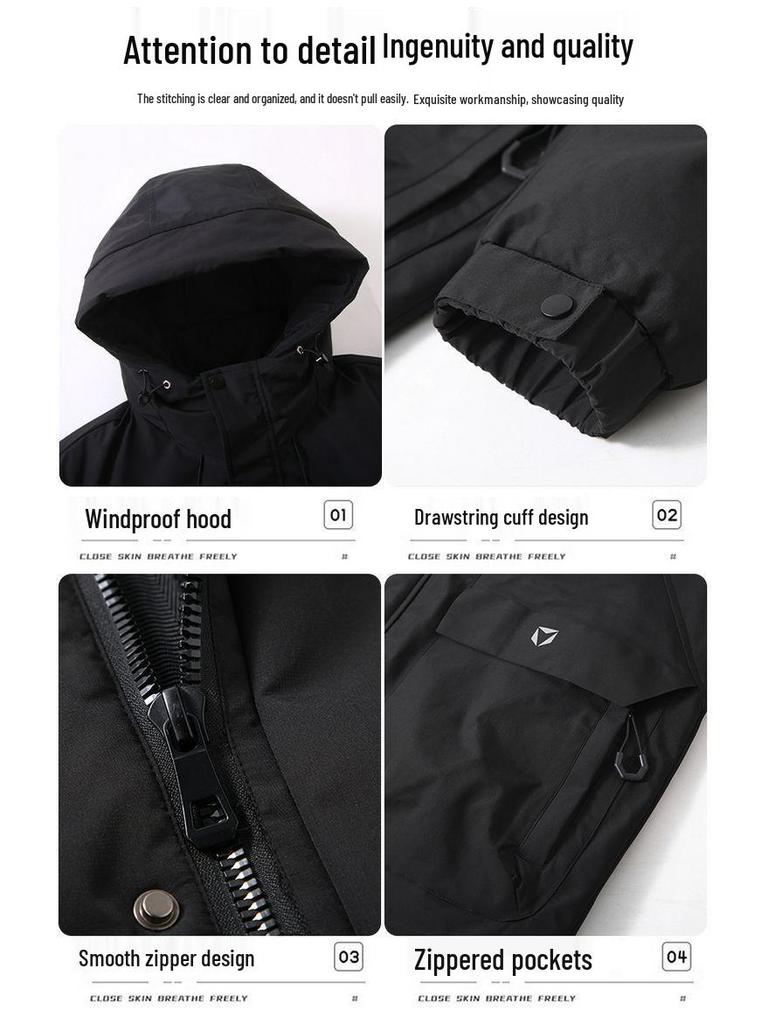 Мужская зимняя пуховая куртка с капюшоном большого размера - Толстая, Повседневная, Свободного кроя