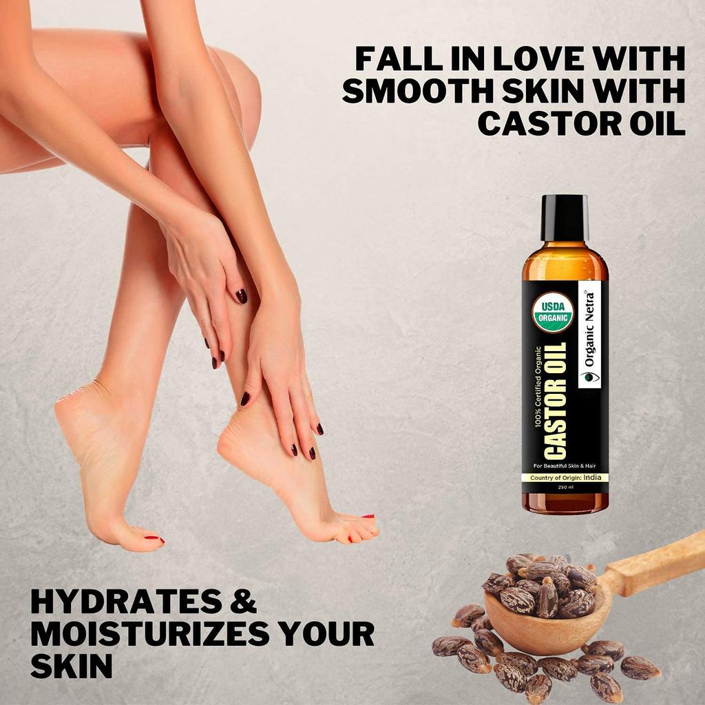 Organic Netra Castor Oil for Skin and Hair 8.8 Oz Softening, Smoothening & Moisturizing Skin & Hair