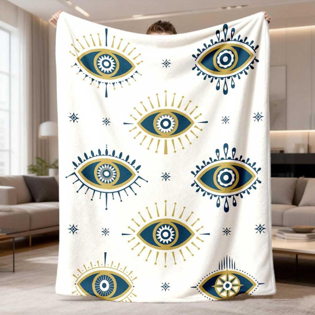 Large Bohemian Evil Eye Blanket Throw Cozy Mystic Nazar Decor Spiritual Pattern Luxury Home Comfort 150x200cm