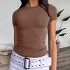 Women T-shirt Round Neck Short Sleeve Solid Color Tee Shirt Slim Fit Summer Pullover Tops