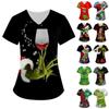 Women's Fashion Christmas Printed Short Sleeve V-Neck Top Small Pocket Work T-Shirt