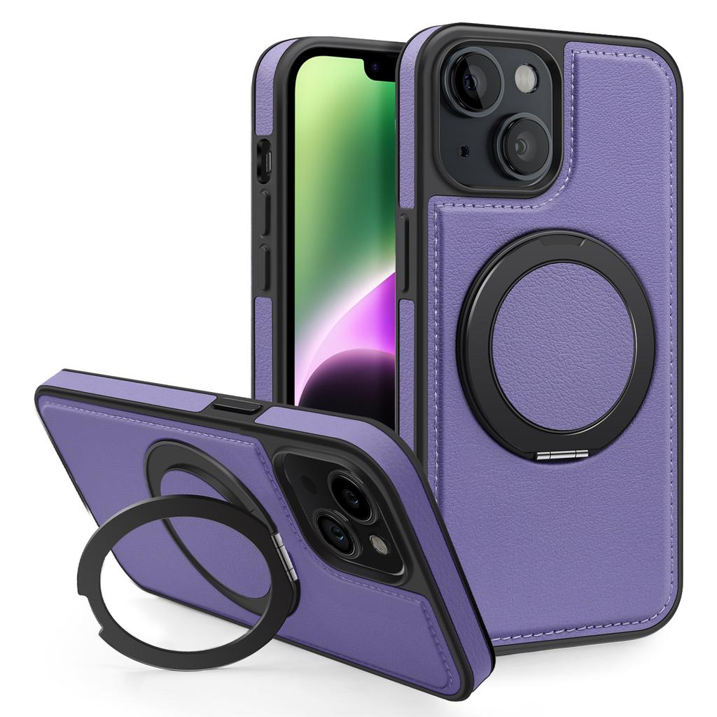 Чехол для iPhone 14 с кольцом-подставкой, совместимый с MagSafe, задняя крышка из ПУ кожи