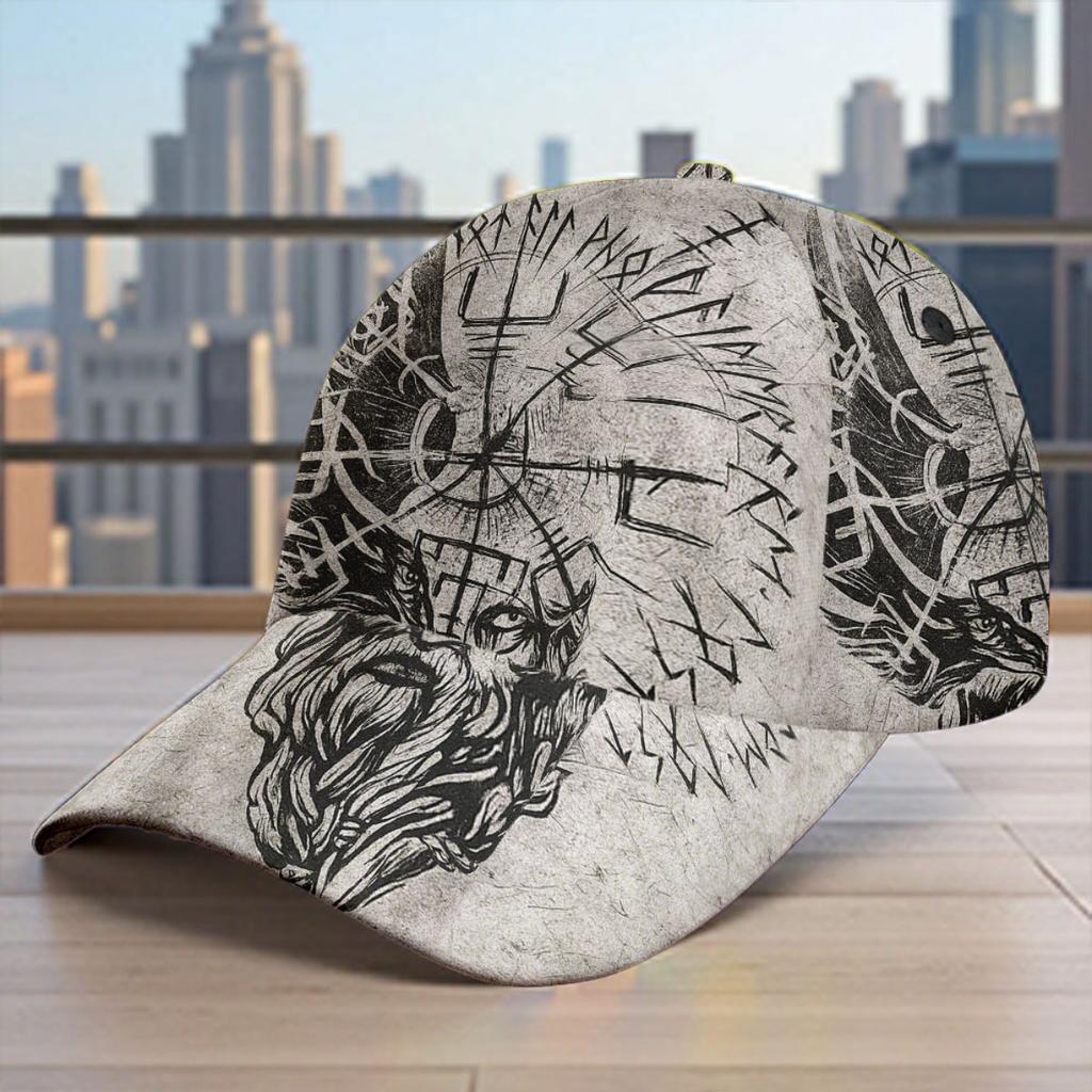 1Adjustable baseball cap with Nordic mythology and mysterious symbol print,Suitable for All Seasons,Lightweight design suitable for casual