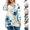 Women's Fashion Large Size Round Neck Long Sleeve Casual Print Loose Pullover Top
