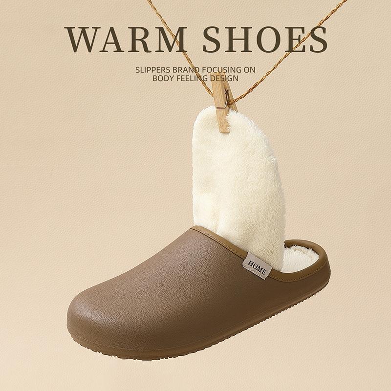 Soft Cloud Thick Sole Waterproof Eva Indoor Slippers Women Winter Warm Plush House Slippers Plus Size Couple Home Shoes
